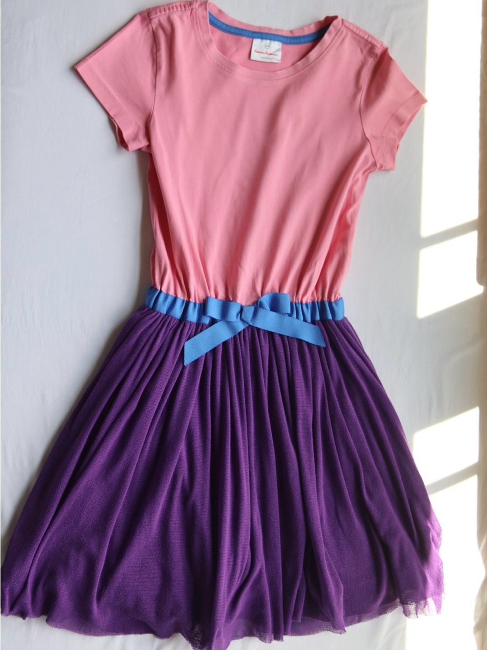 Hanna Andersson Pink Top Purple Tulle Dress with Blue Bow